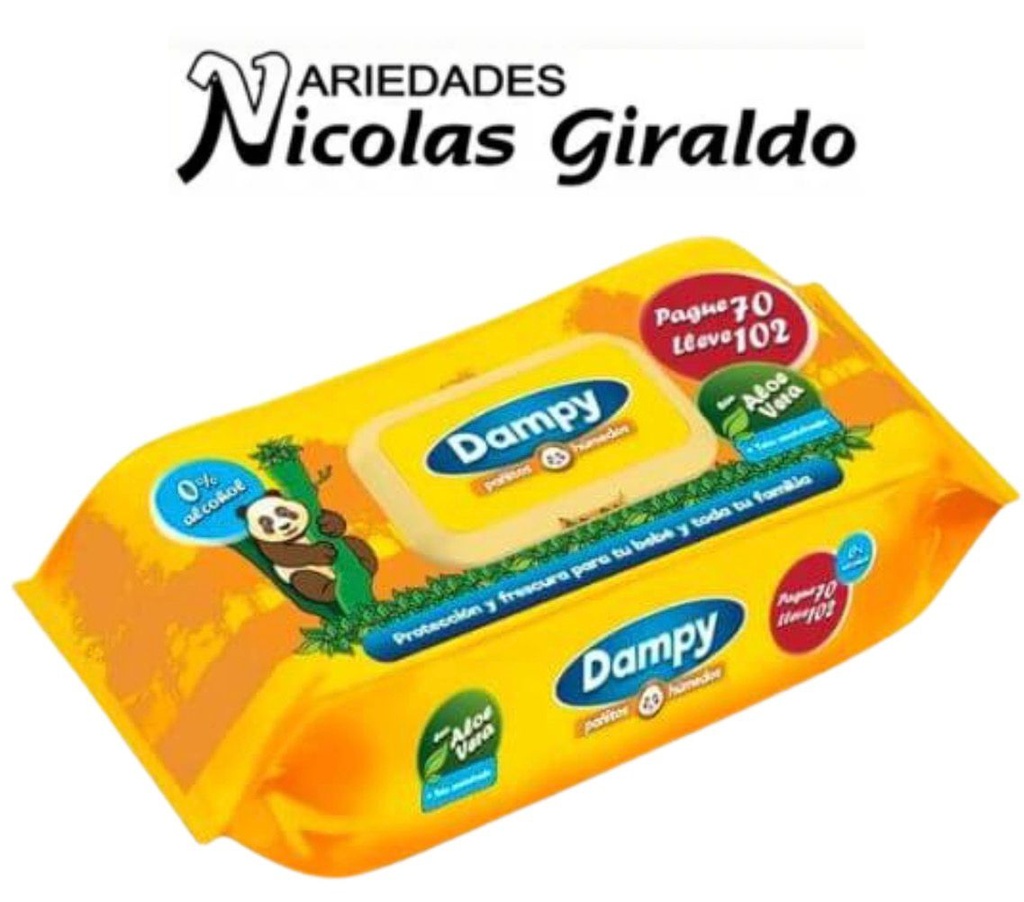 Pañitos humedo dampy x102 amarillo 