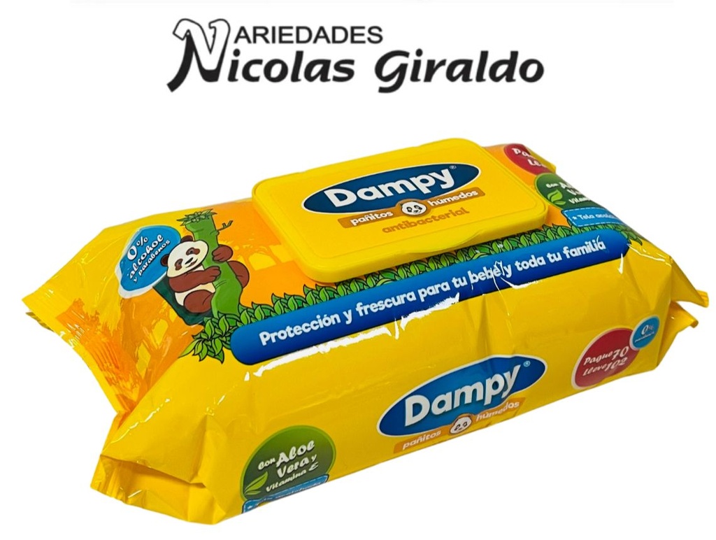Pañitos humedos antibacterial dampy x102 amarillo 