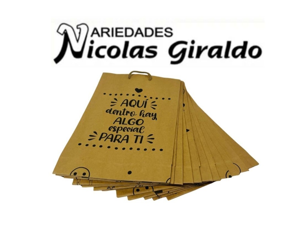 [104060] @Bolsa regalo kraft estampada sencilla grande pqt x12