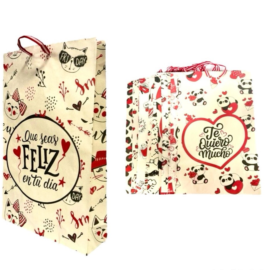 [104080] @Bolsa regalo ecologica estampada grande pqt x12