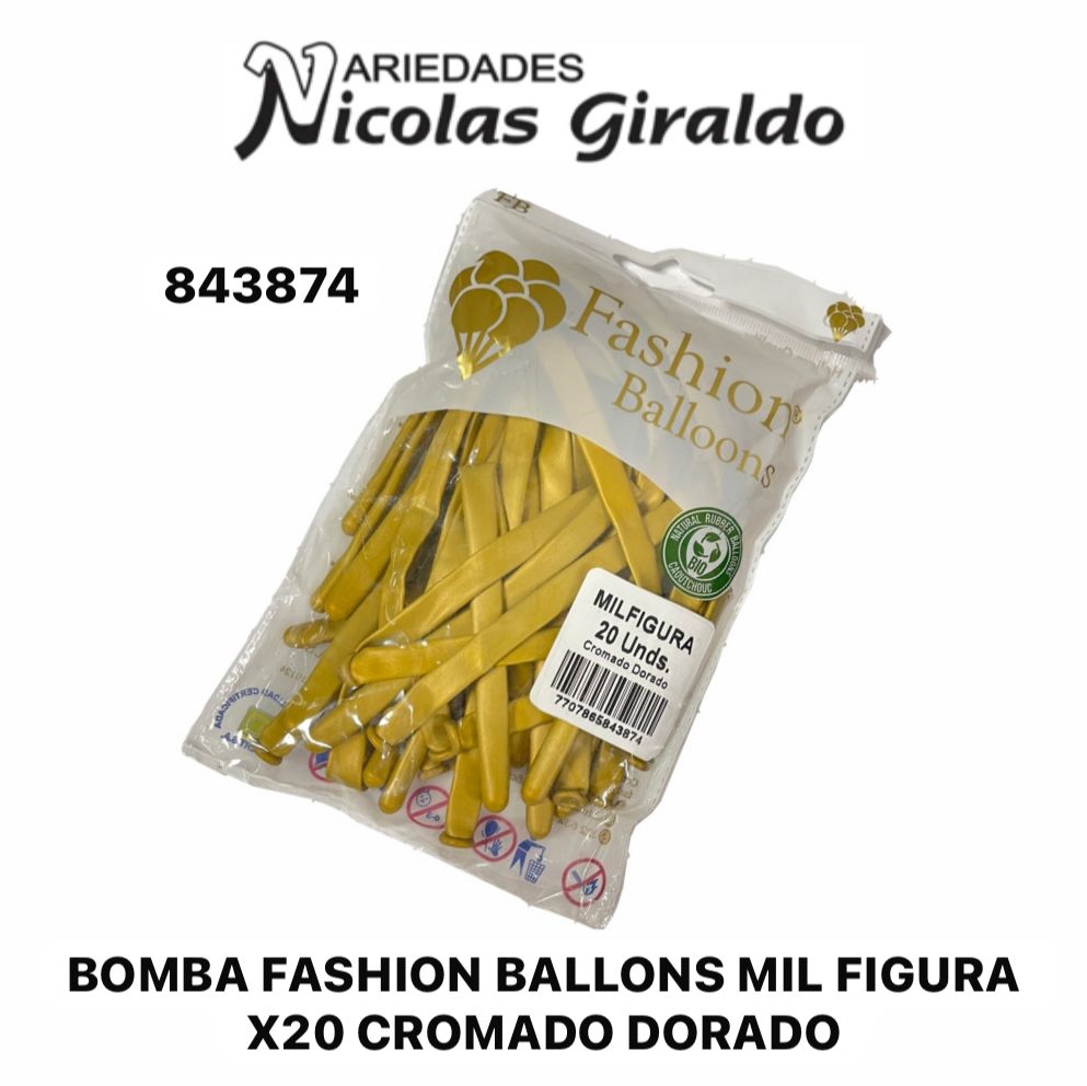 Bomba fashion ballons mil figura x20 cromado dorado