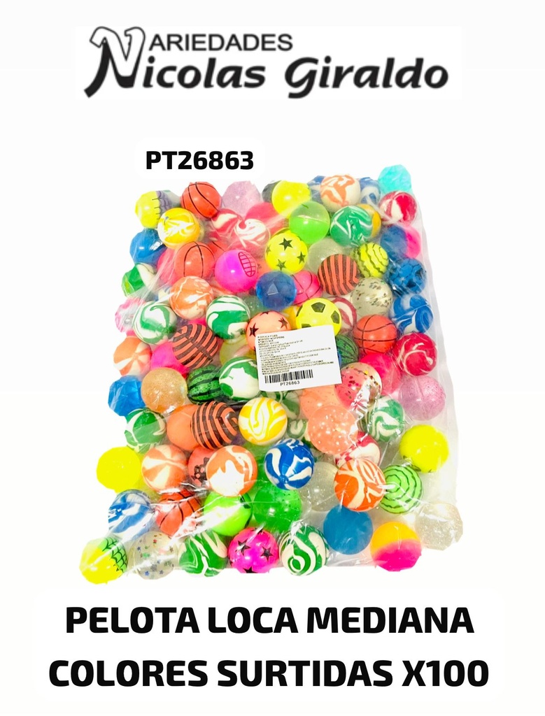 Pelota loca mediana colores surtidas x100