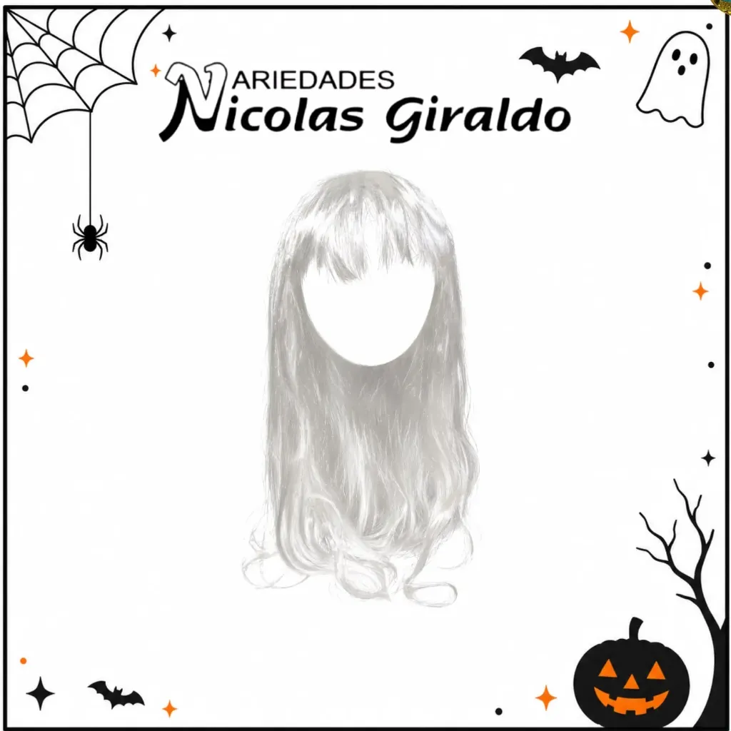 Peluca lisa larga blanca halloween