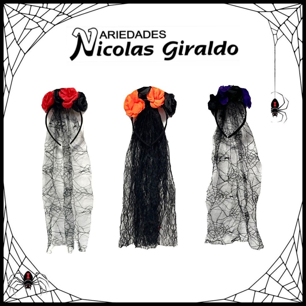 (JD5154)Diadema halloween catrina flores con velo