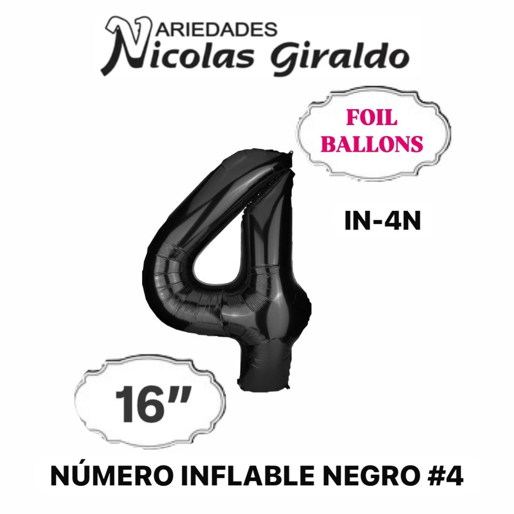 [2D-1751N-4] Numero inflable negro #4 (1404P)
