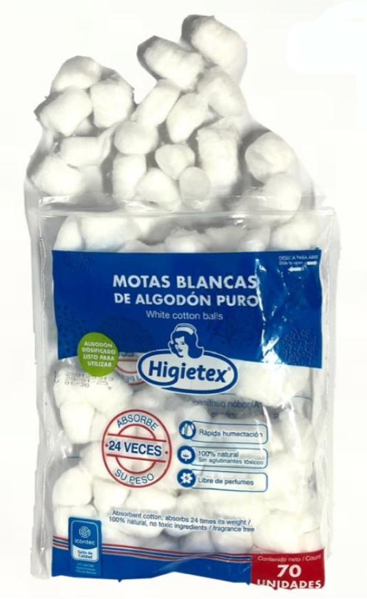 Algodon motas blancas x70unid higietex