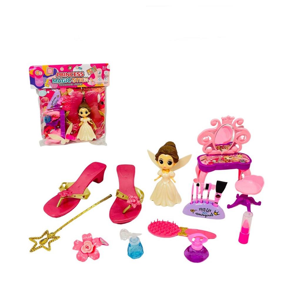 Set belleza niña fino con tacon y muñeca