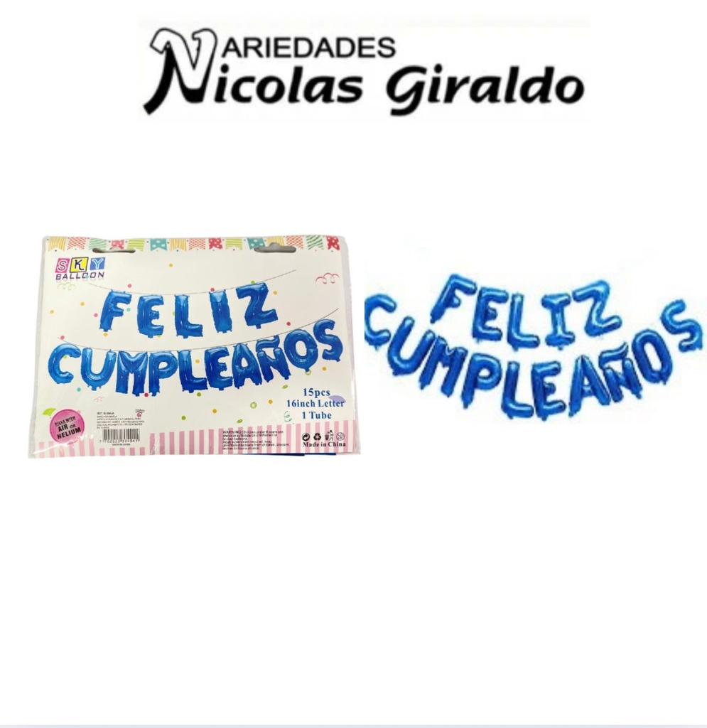 Inflable "feliz cumpleaños" letra azul