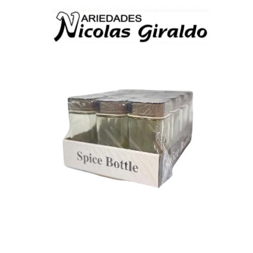 Salero palillero fino cuadrado vidrio tapa plastica x12