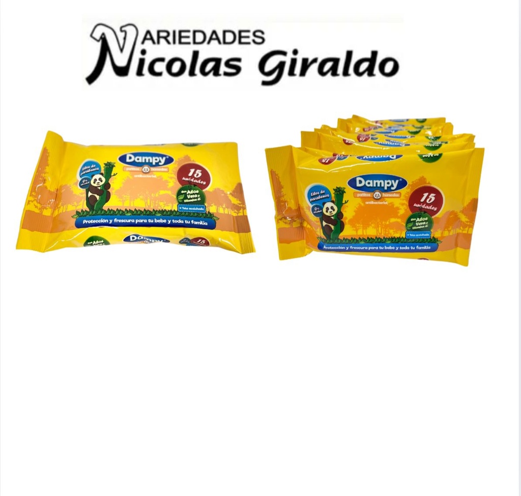 Pañitos humedo dampy x15 amarillo paquete x12 uni
