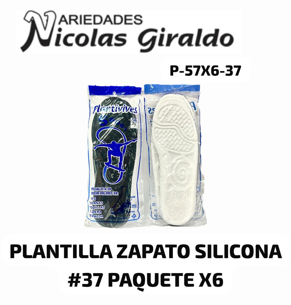 Plantilla zapato silicona #37 PAQUETE X6    