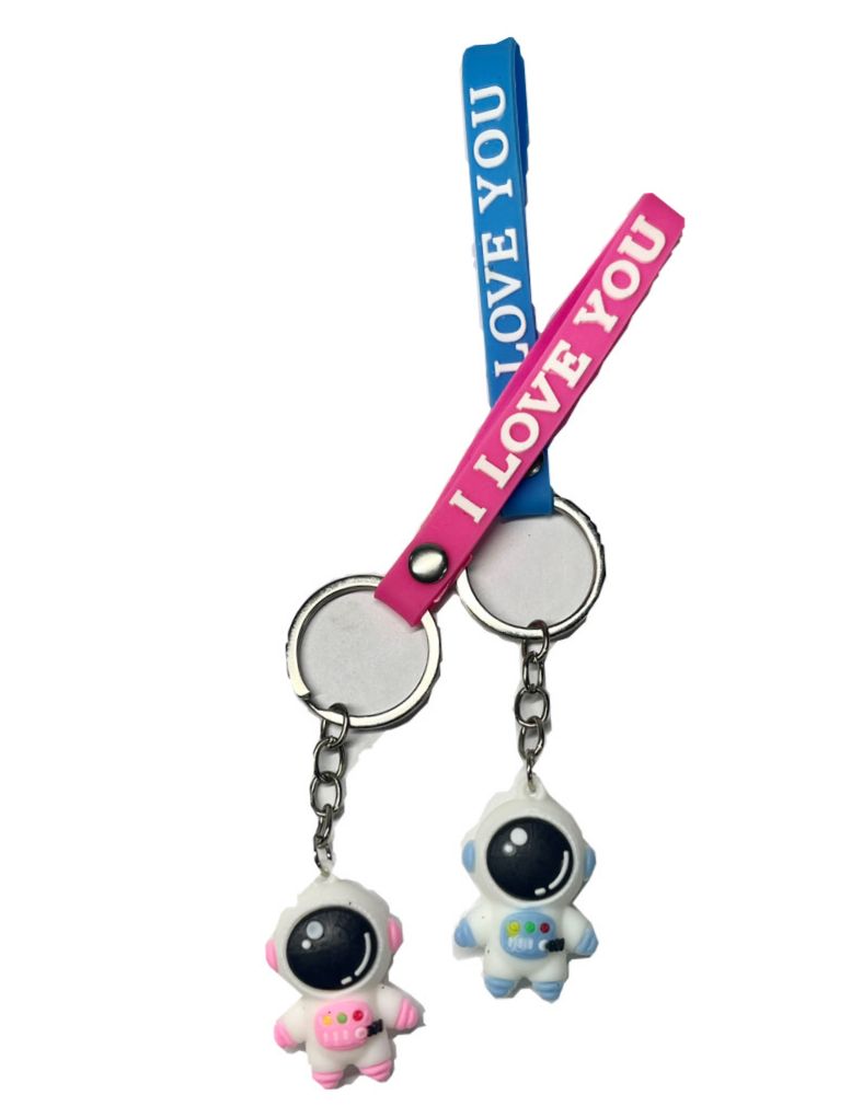 Llavero caucho fino pequeño astronauta correa pqt X12 