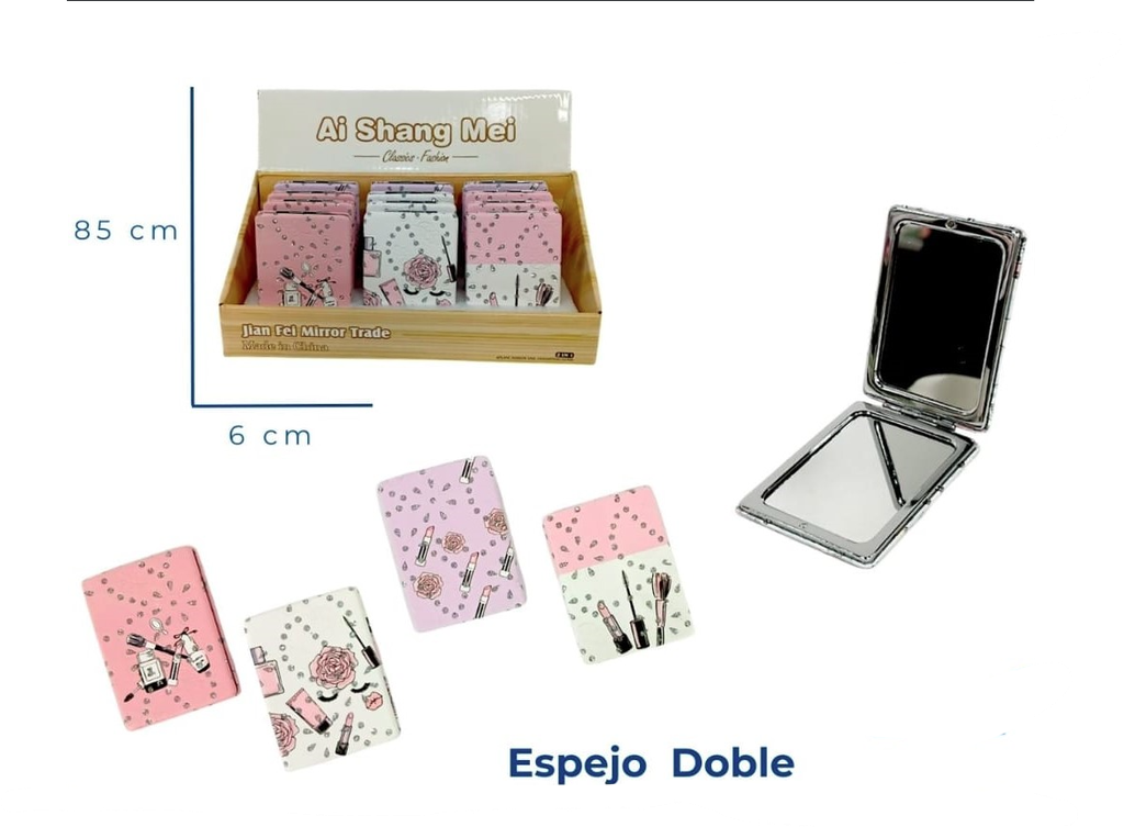 Espejo cartera fino cuadrado alto relieve x1  