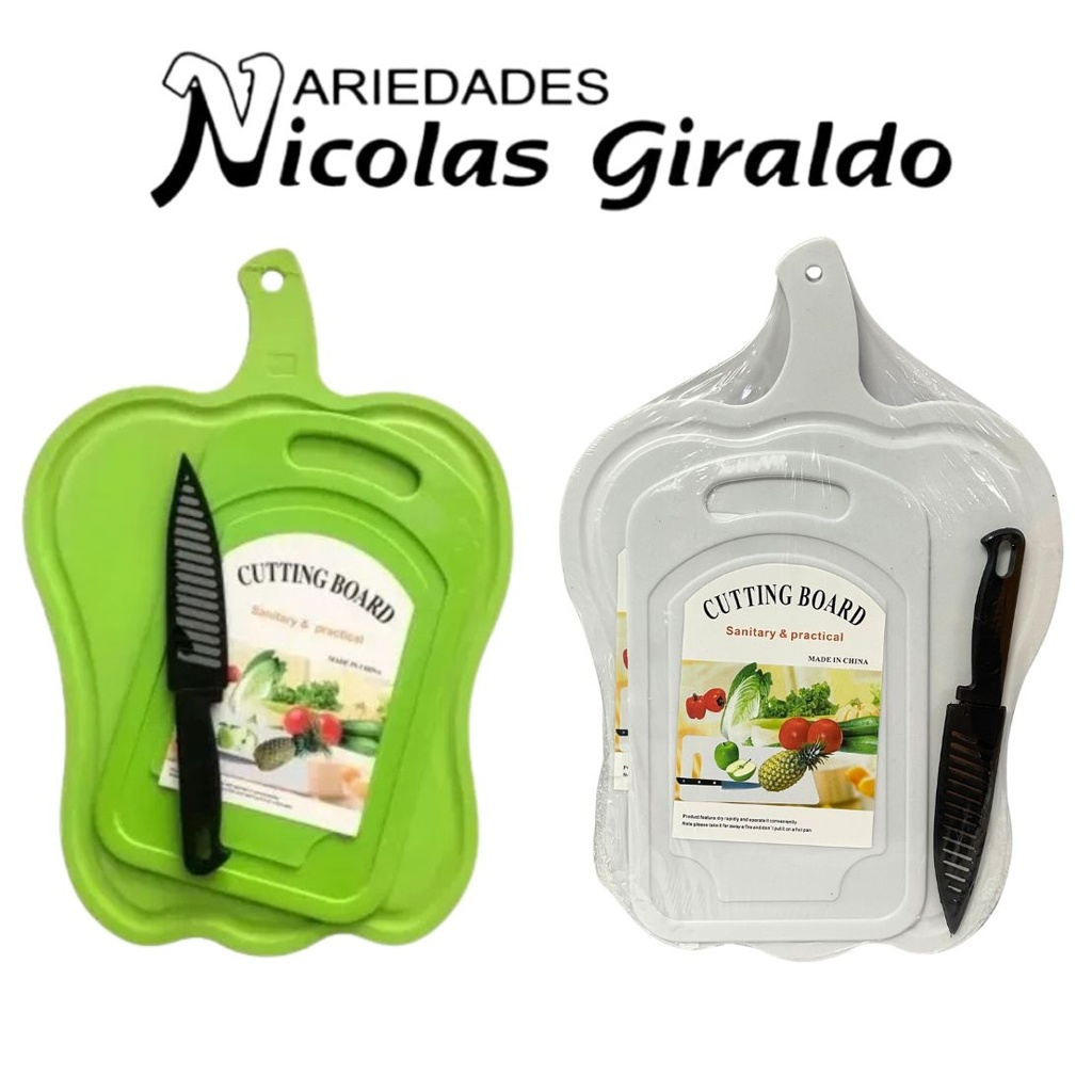 [2026W-30] Tabla picar x2 mas cuchillo manzana 25x30