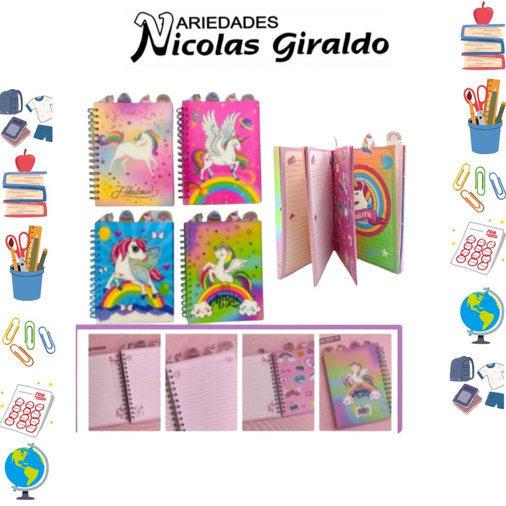 Agenda argollada grande unicornio 