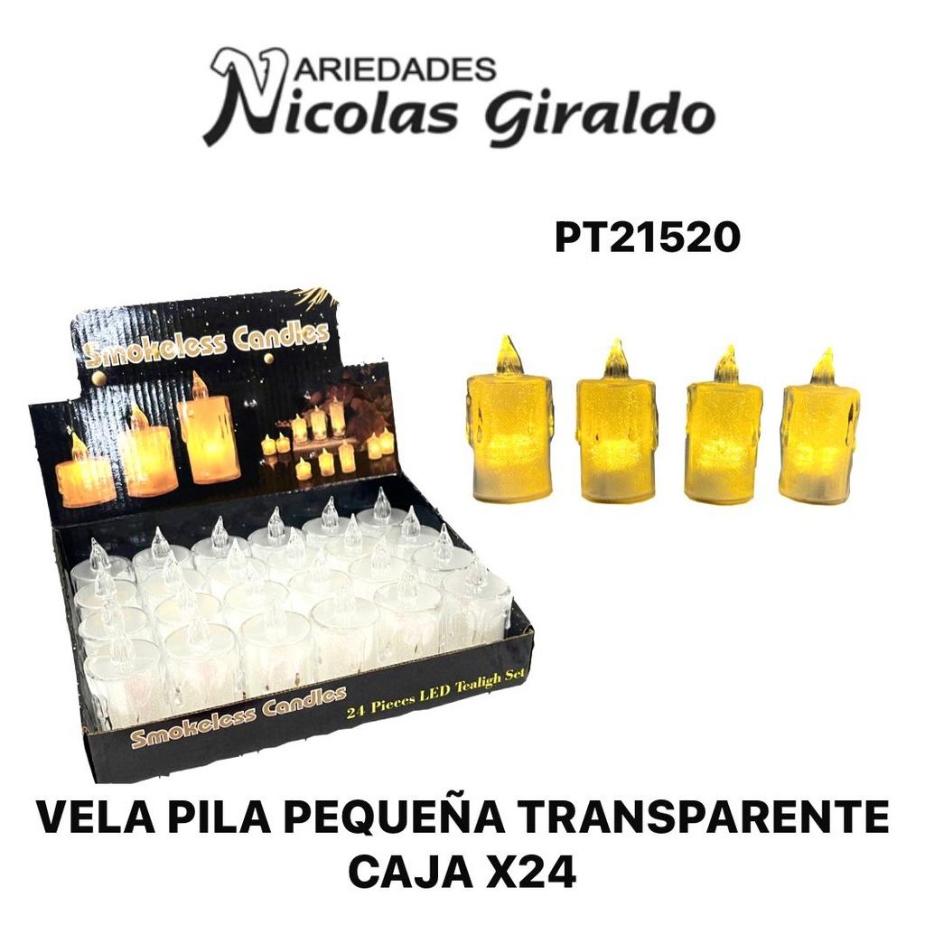 Vela pila pequena transparente caja x24 