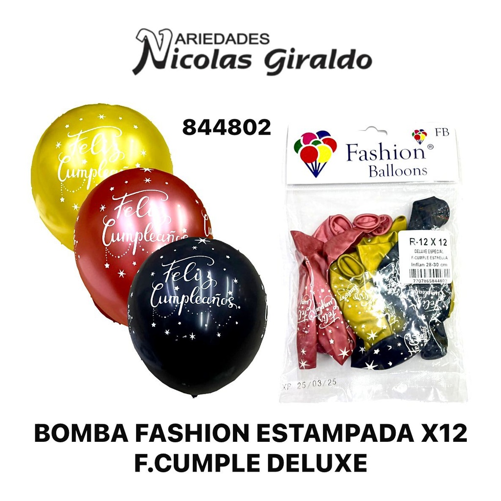 Bomba fashion estampada R12x12 f.cumple deluxe  