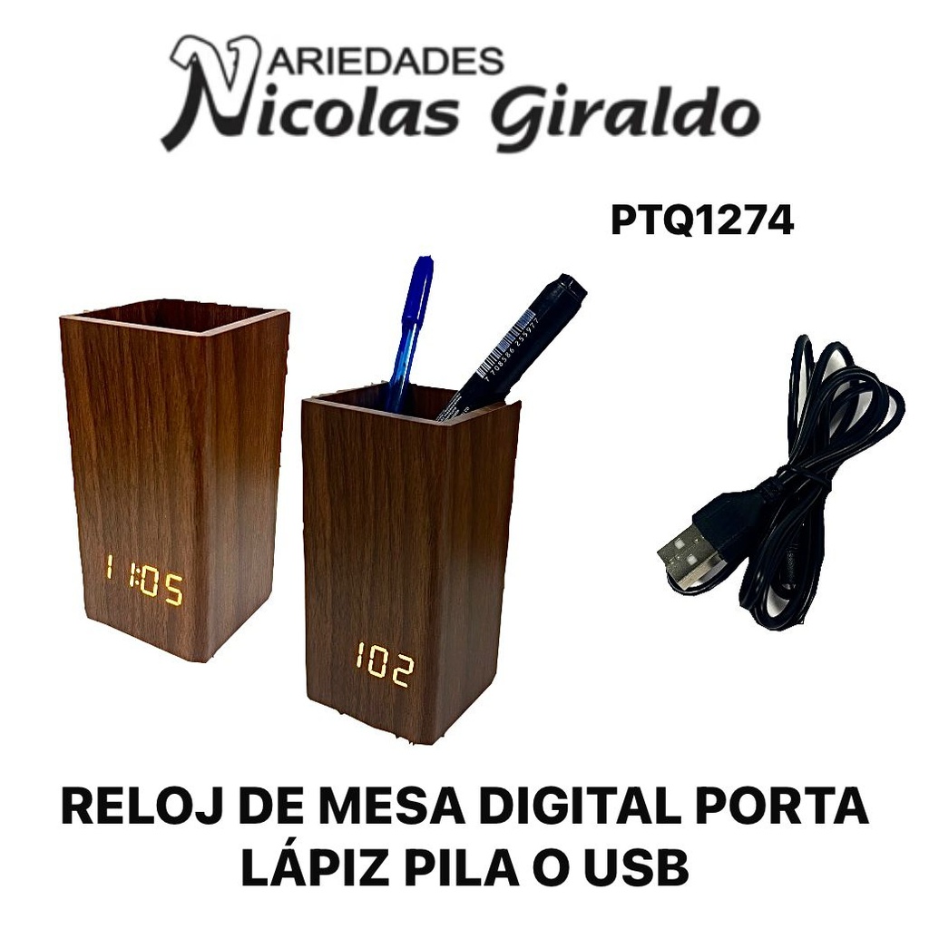 Reloj de mesa digital porta lapiz pila o usb  