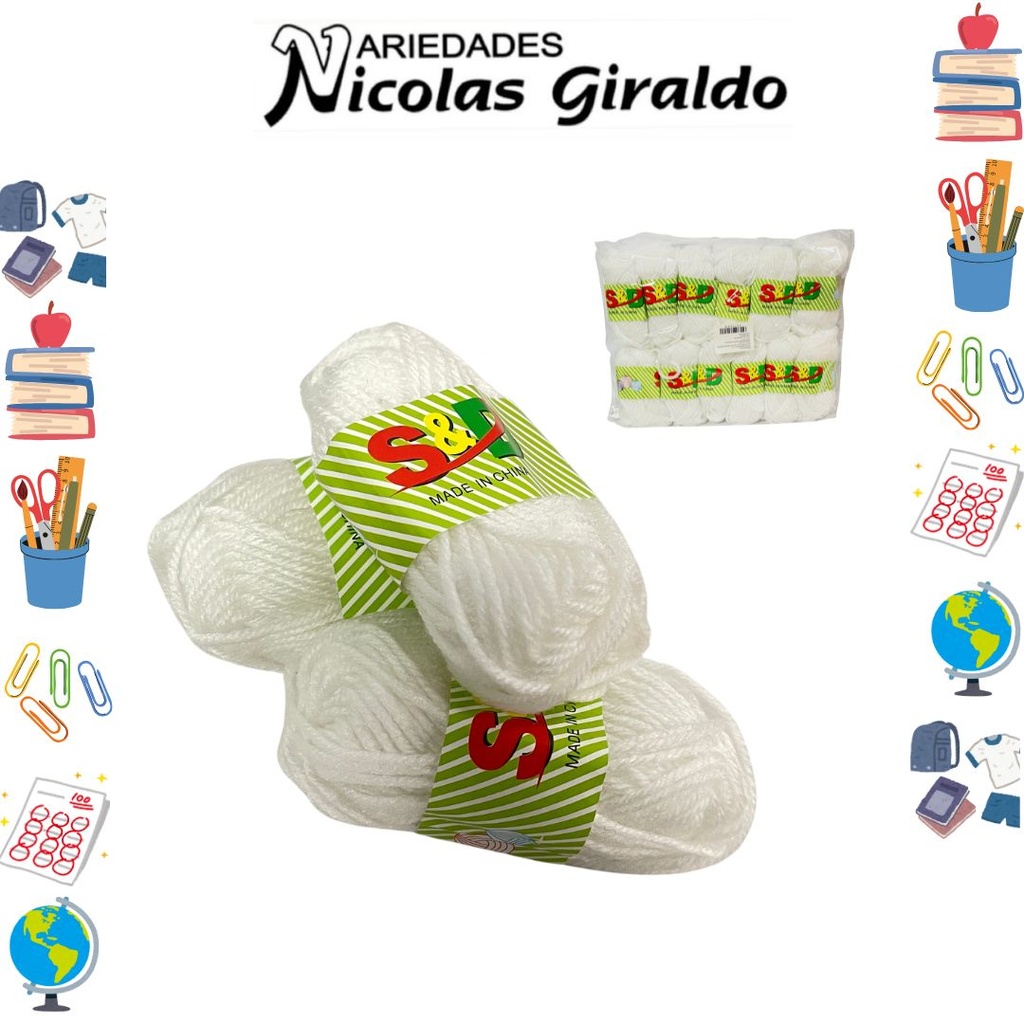 [PTQ1217] (SE7765W) Lana escolar x12 blanca
