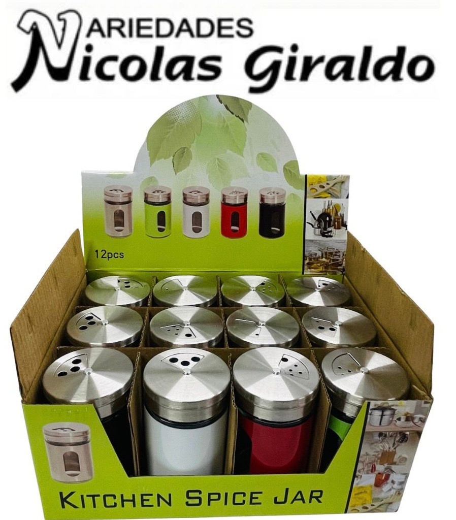 Salero palillero fino vidrio tapa metal x12 (AW-12-1)