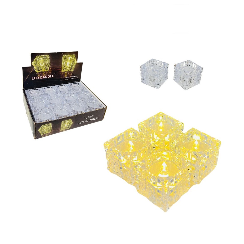 Vela pila transparente cuadrada caja x12