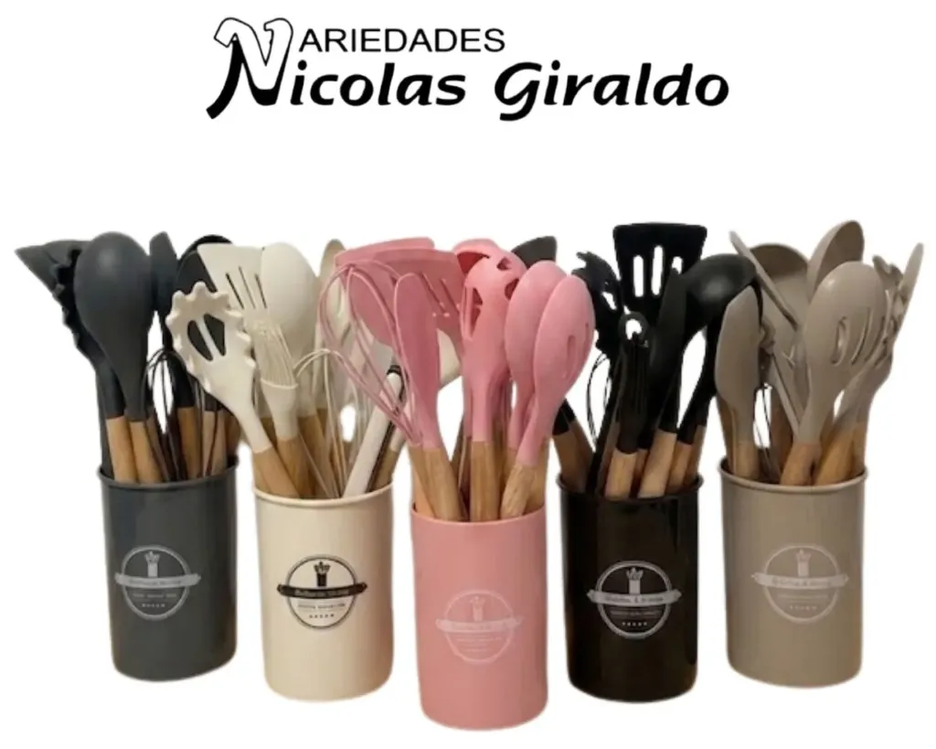 [PTF-123] Set cucharones silicona mango madera x12 piezas