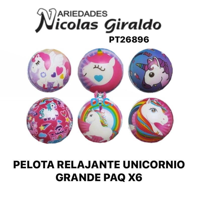 Pelota relajante unicornio grande paq x6 