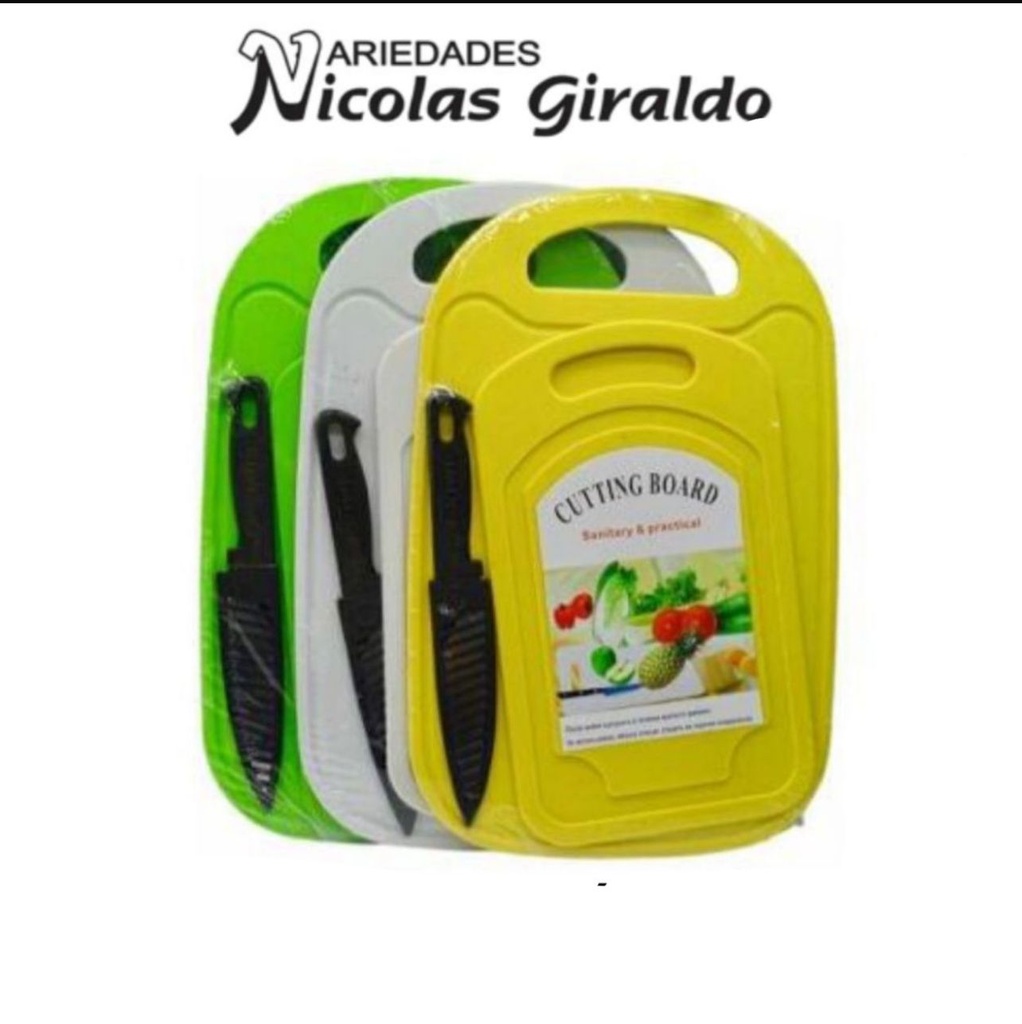 Tabla picar x2 mas cuchillo ovalada 