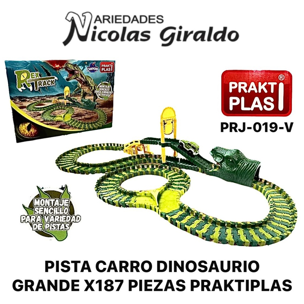 Pista carro dinosaurio grande x187 piezas plaktiplas