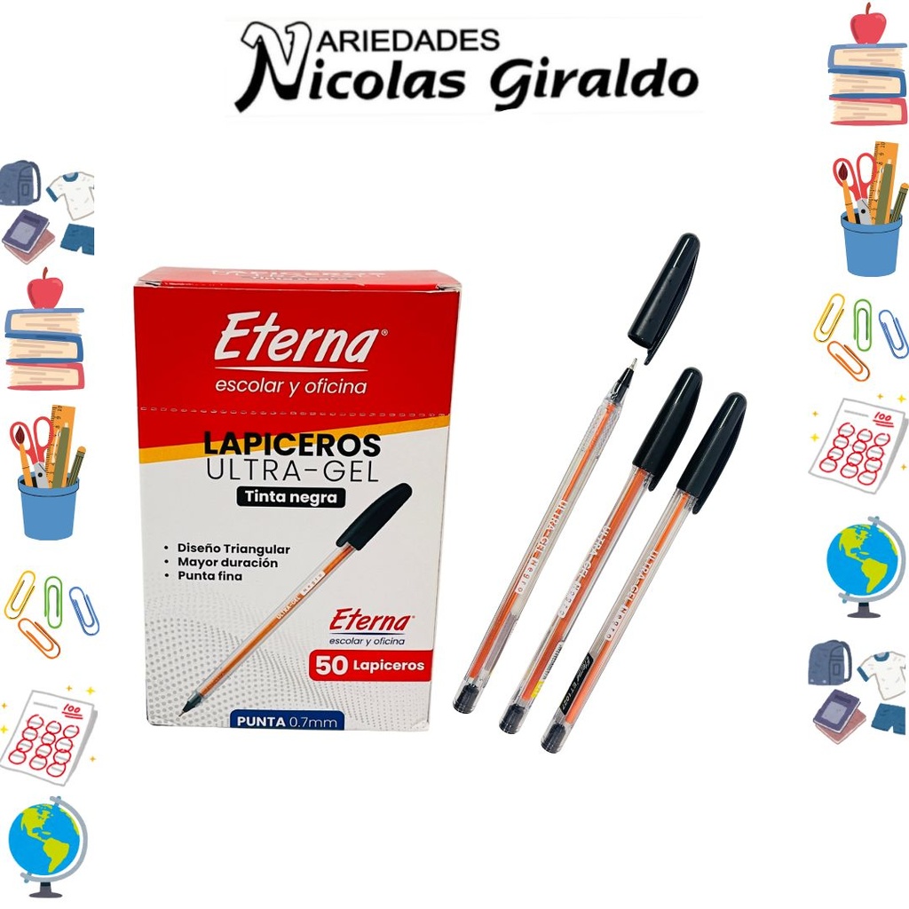 [ET1027] Lapicero eterna ultra gel tapa negro caja x50