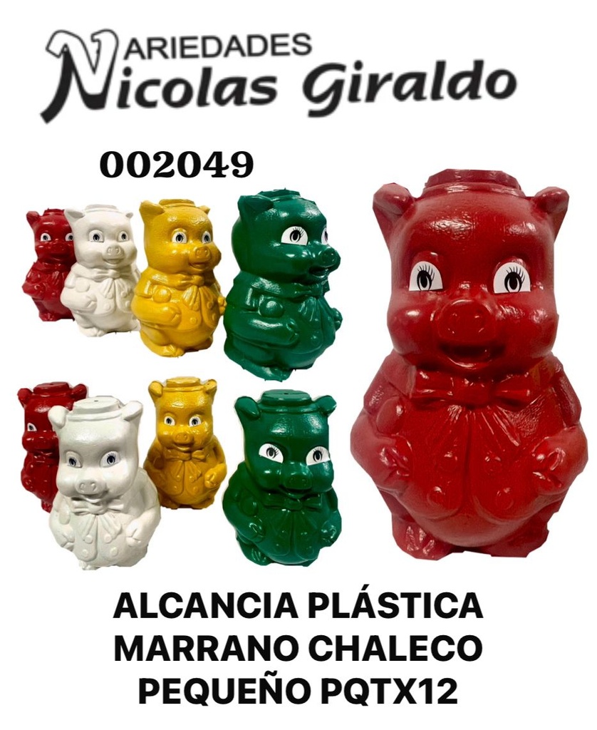 @Alcancia plastica marrano chaleco pequeño PQT X12