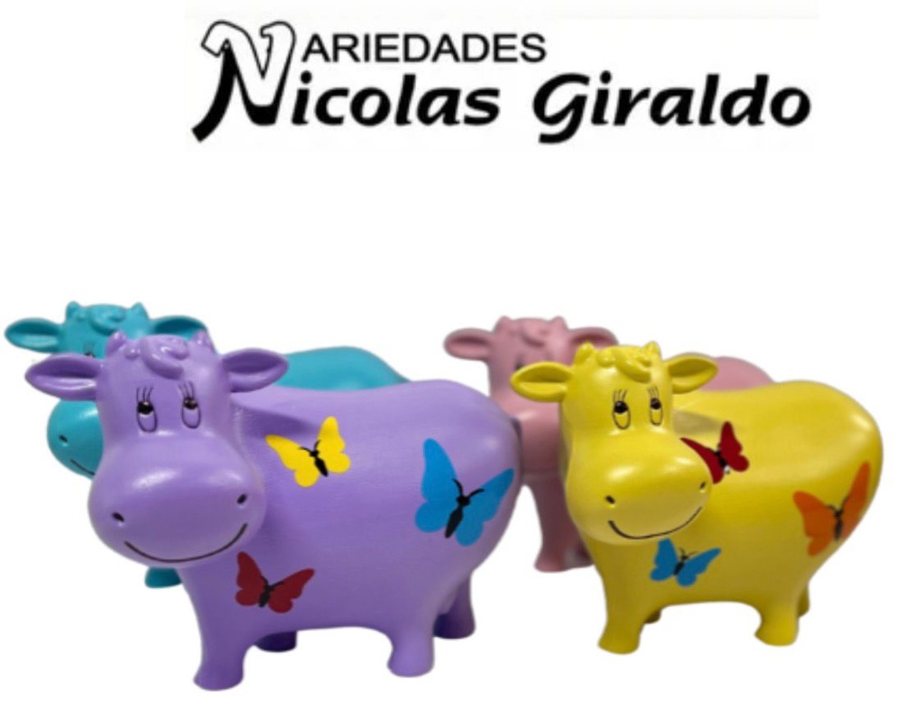 Alcancia plastica vaca mediana parada color mariposa 
