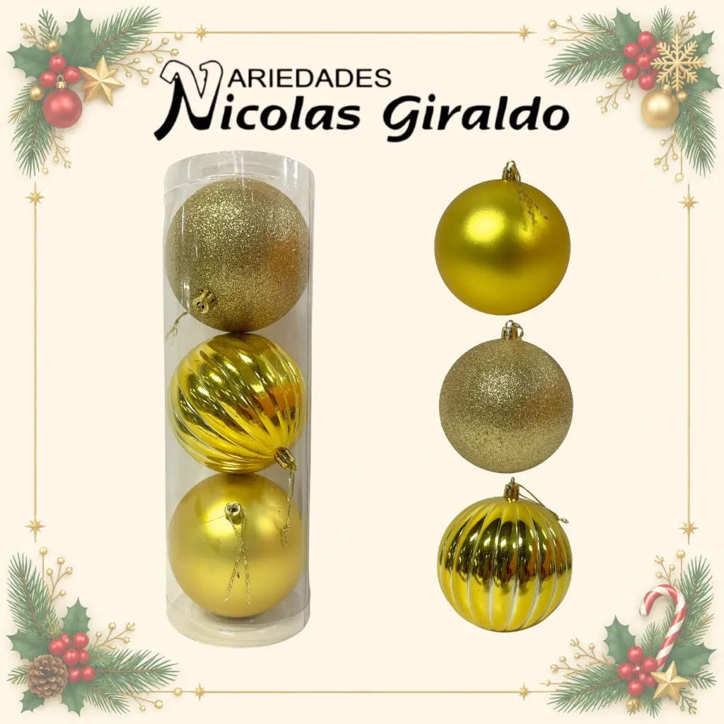 [2026SW-203] BOLA NAVIDEÑA GRANDE 10CM X3 DORADA