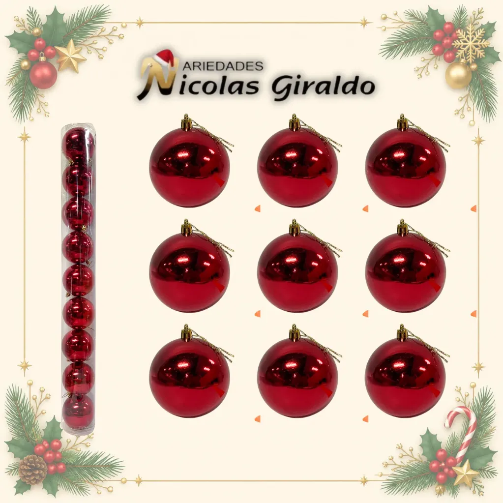 BOLA NAVIDEÑA 8 CM X9 ROJA