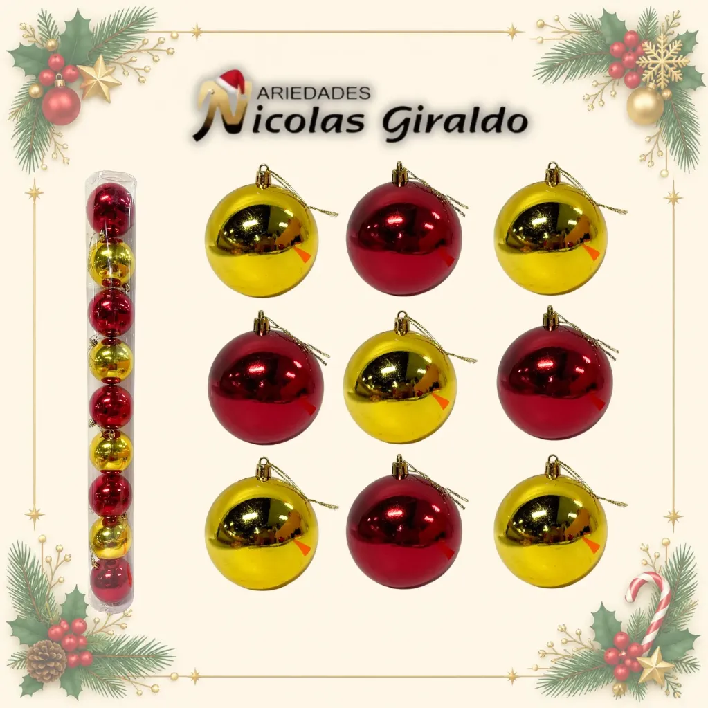 [2026SW-167] BOLA NAVIDEÑA 8 CM X9 ROJA Y DORADA 