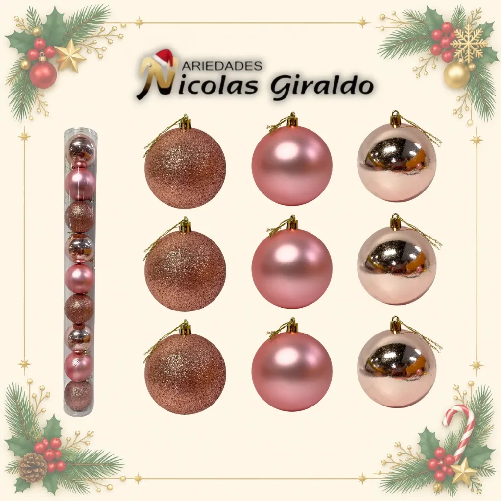[WN2024-358] BOLA NAVIDEÑA 8 CM X9 ORO ROSA