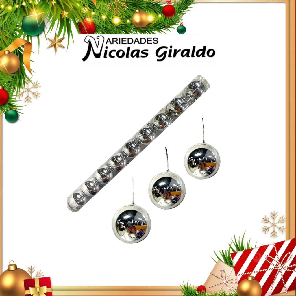 @BOLA NAVIDEÑA 8 CM X9 PLATA