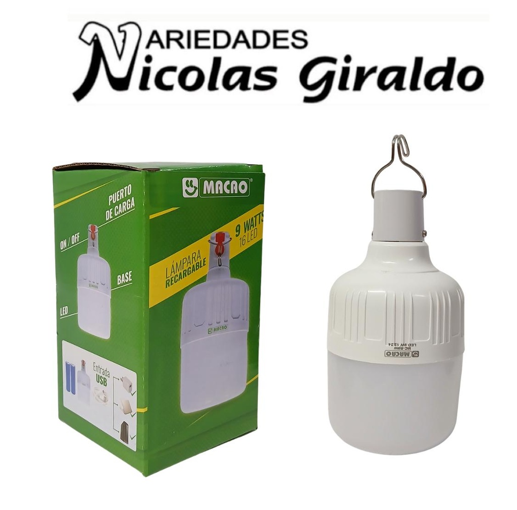 Bombillo Recargable macao 9w