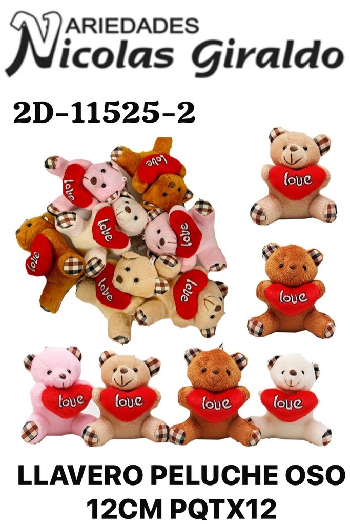 [2D-11525-2] Llavero peluche oso 12CM pqt x12