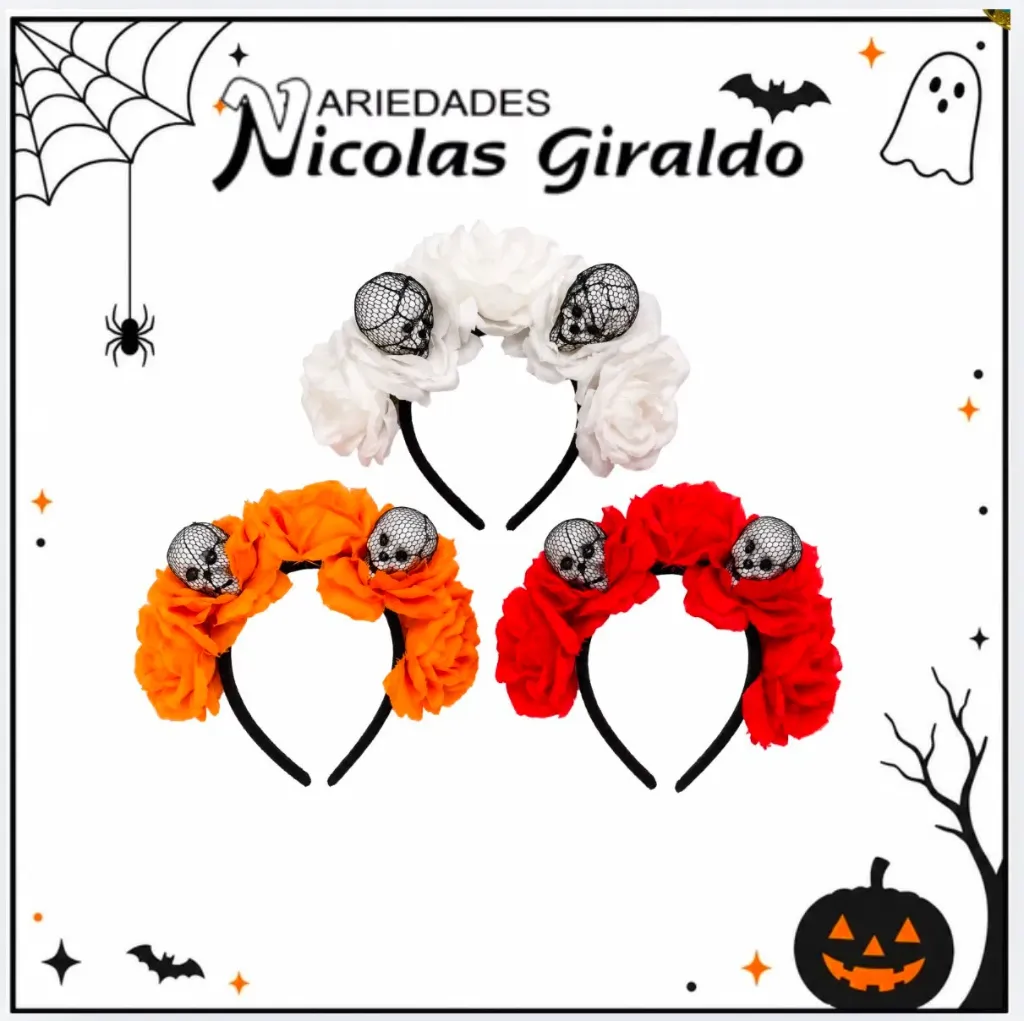 [KL421652-45] Diadema halloween catrina flores con calavera