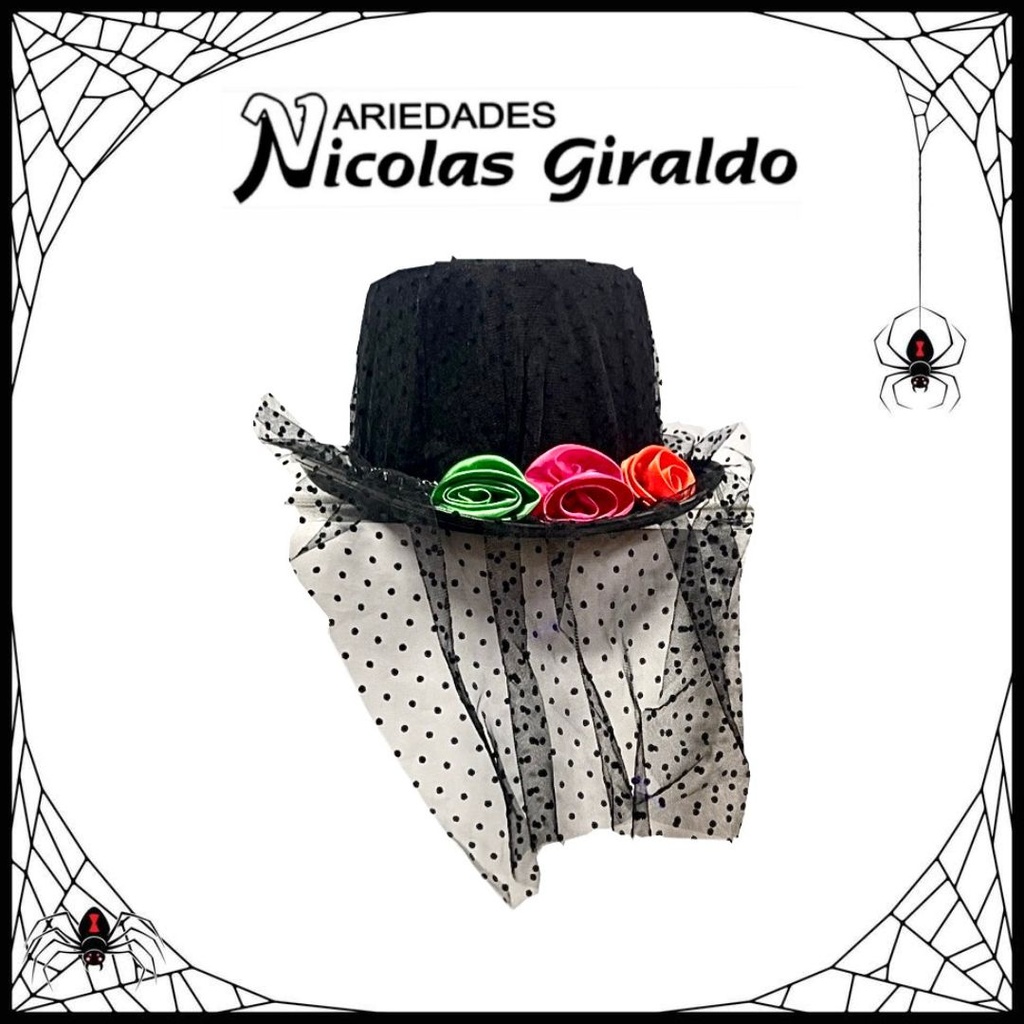 Sombrero halloween con velo y flor adulto