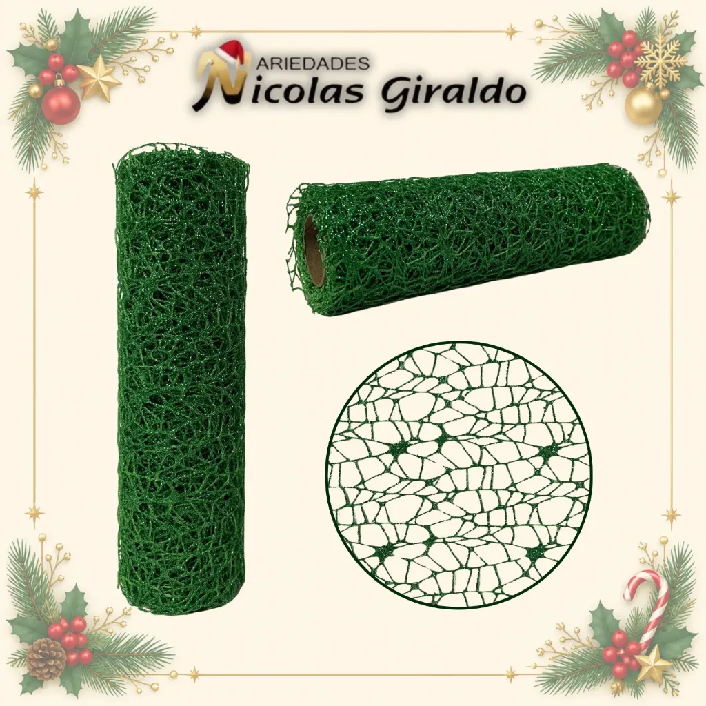 [WN2024-225] MALLA DECORATIVA 26CM 5YDS NIDO PAJARO VERDE