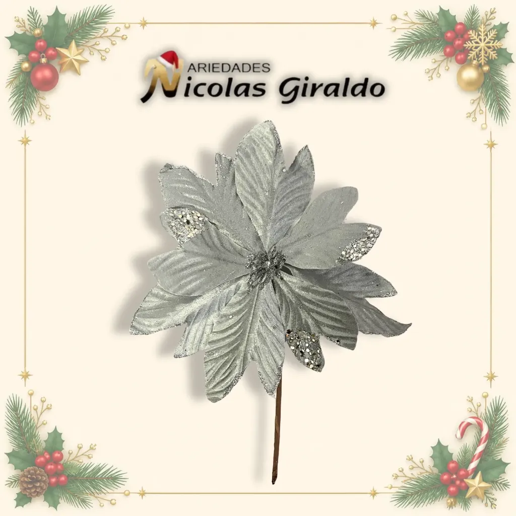 [A3851P] FLOR NAVIDEÑA MEDIANA  PLATA