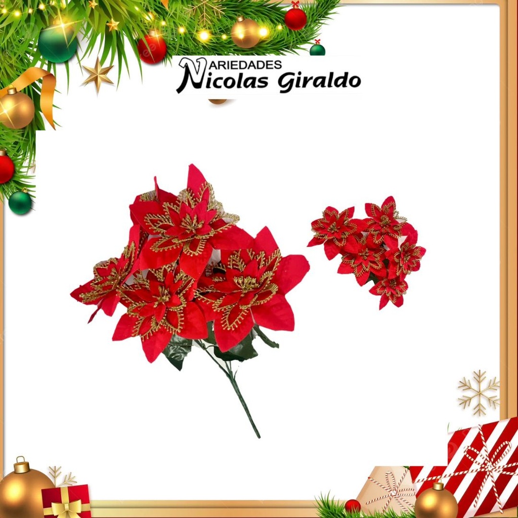 @FLOR NAVIDEÑA POINSETTIA ROJA X5 PAQUETE X10