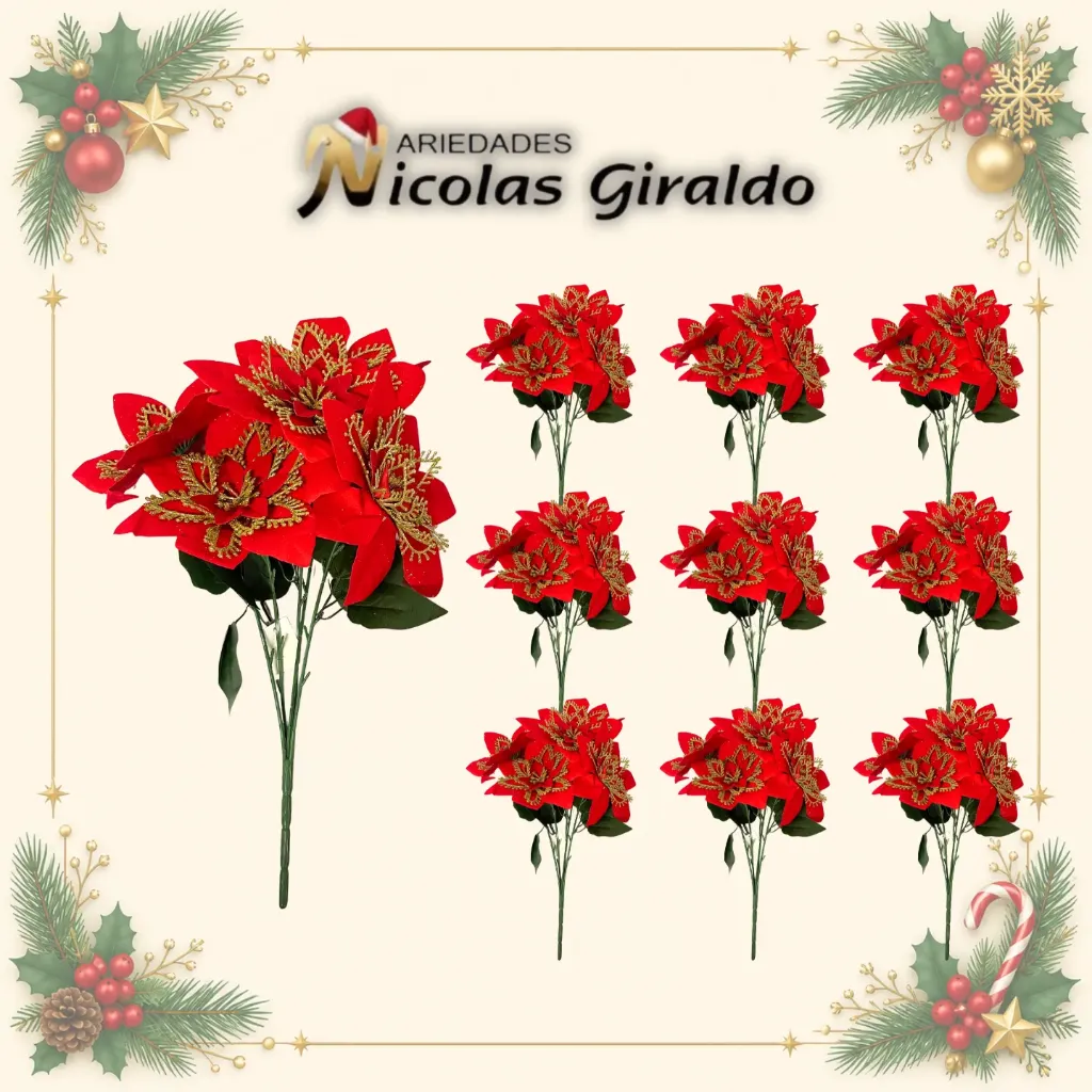 [A3730R] FLOR NAVIDEÑA POINSETTIA ROJA X5 PAQUETE X10