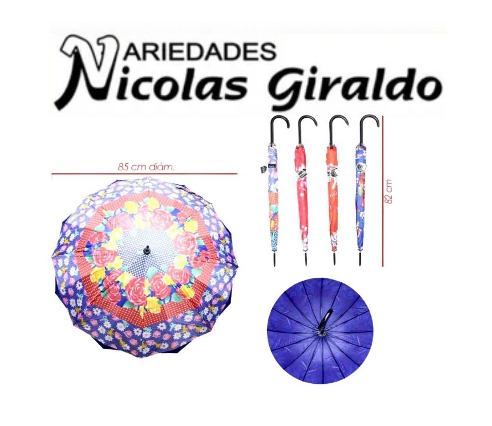 Sombrilla larga baston fina estampada doble tela 