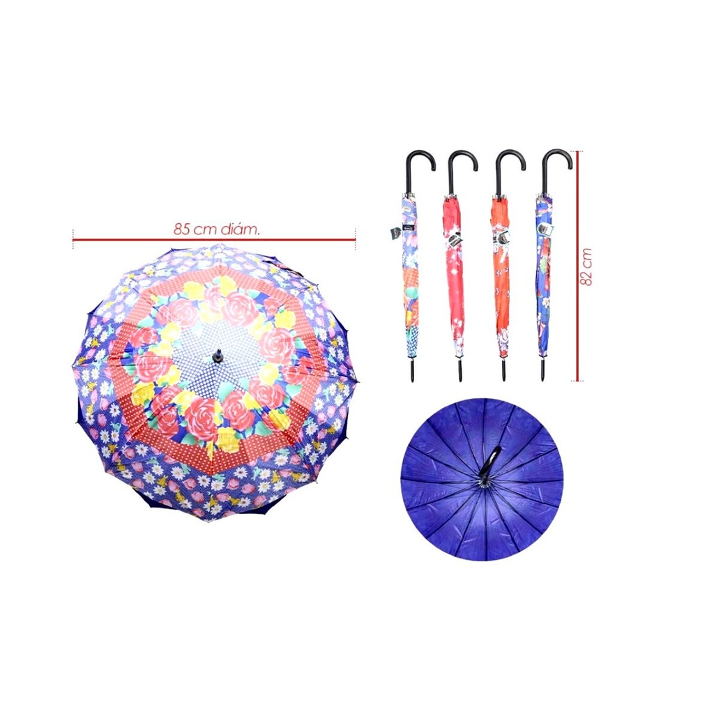 Sombrilla larga baston fina estampada doble tela 