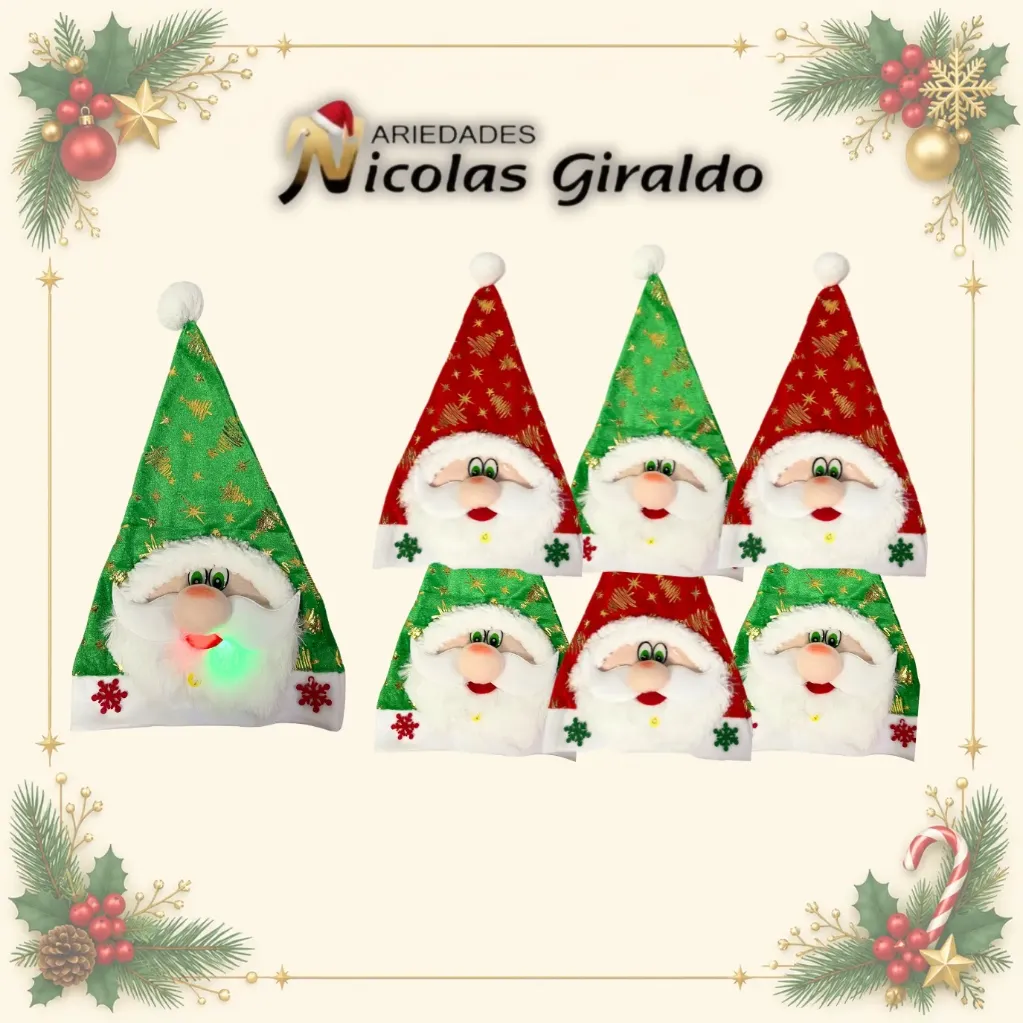 [GRRO-002] GORRO NAVIDAD LUZ PAPA NOEL  PQT X6