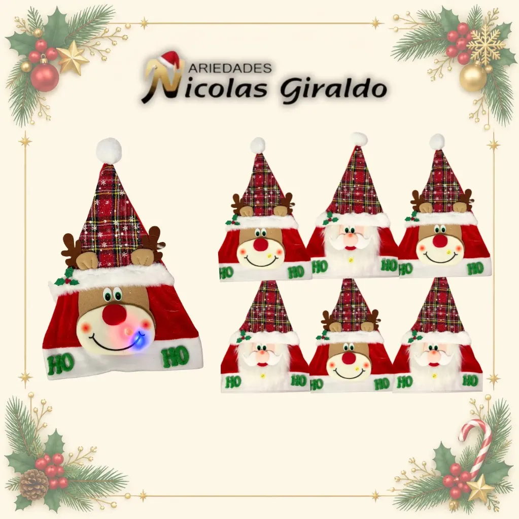 [GRRO-003] GORRO NAVIDAD LUZ RENO  PQT X6