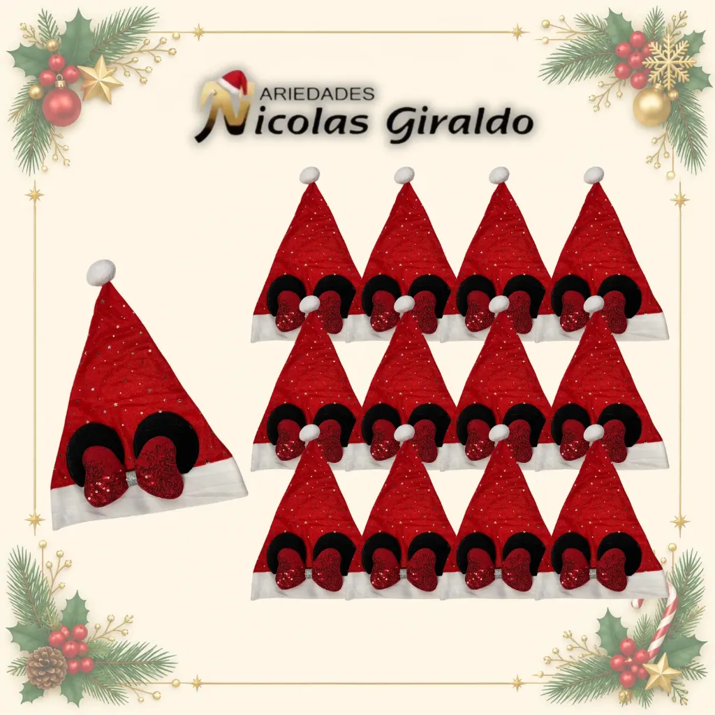 [GRRO-004] GORRO NAVIDAD RATON SIN LUZ  PQT X12